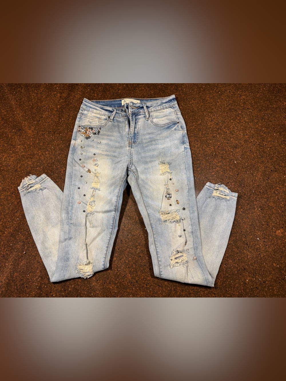 Angel Kiss Light Blue Skinny Jeans with Sequin Embellishments